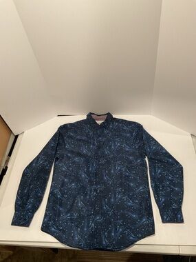 International Report Button Down Shirt Mens M Blue Paisley Print Casual